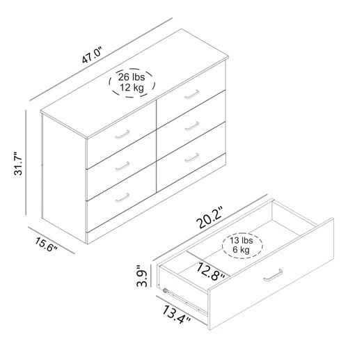 Allyannah 47.0'' W 6 - Drawer Dresser
