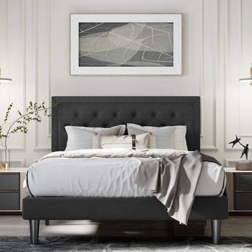 Hegg Linen Tufted Upholstered Platform Bed with Wood Slats Headboard Included