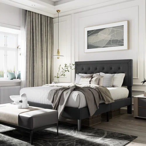 Hegg Linen Tufted Upholstered Platform Bed with Wood Slats Headboard Included
